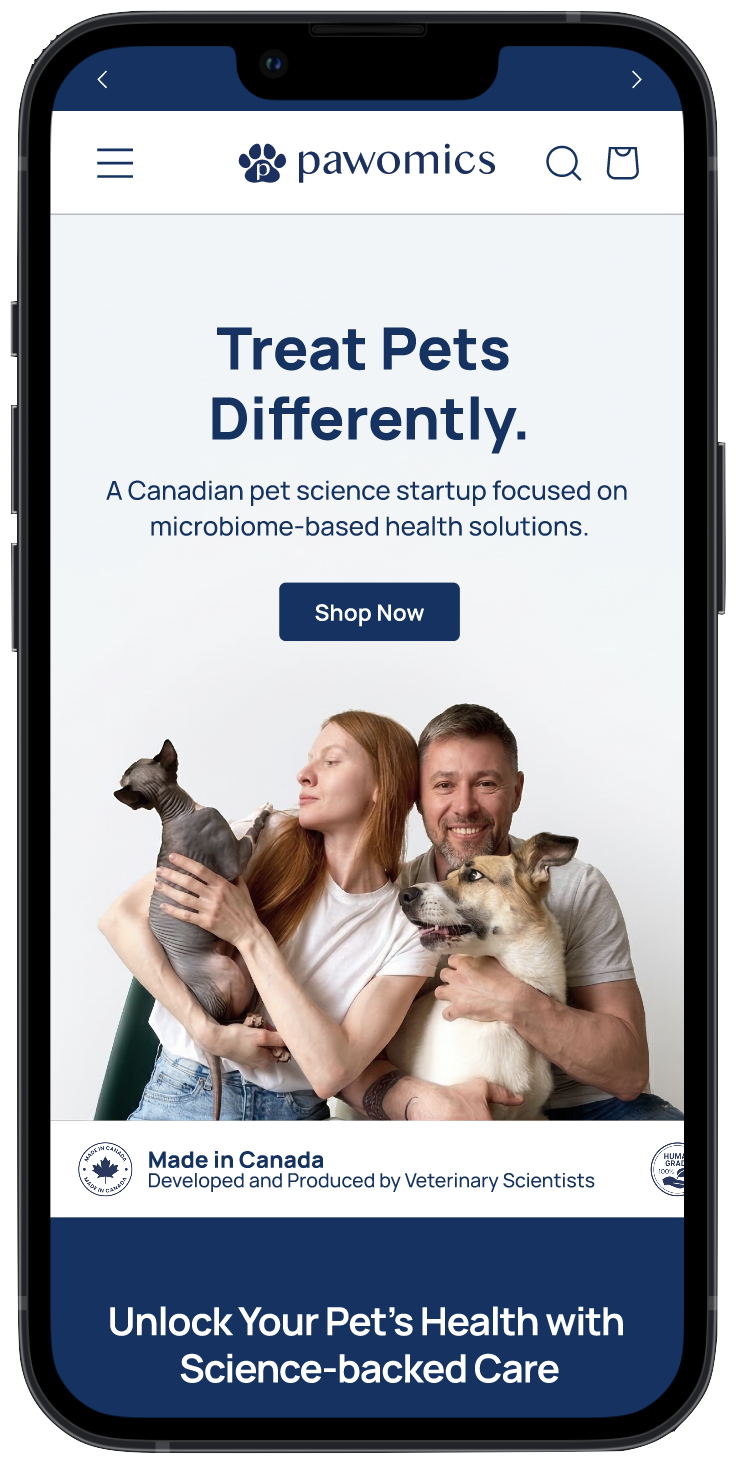 Mobile prototype — Pawomics homepage