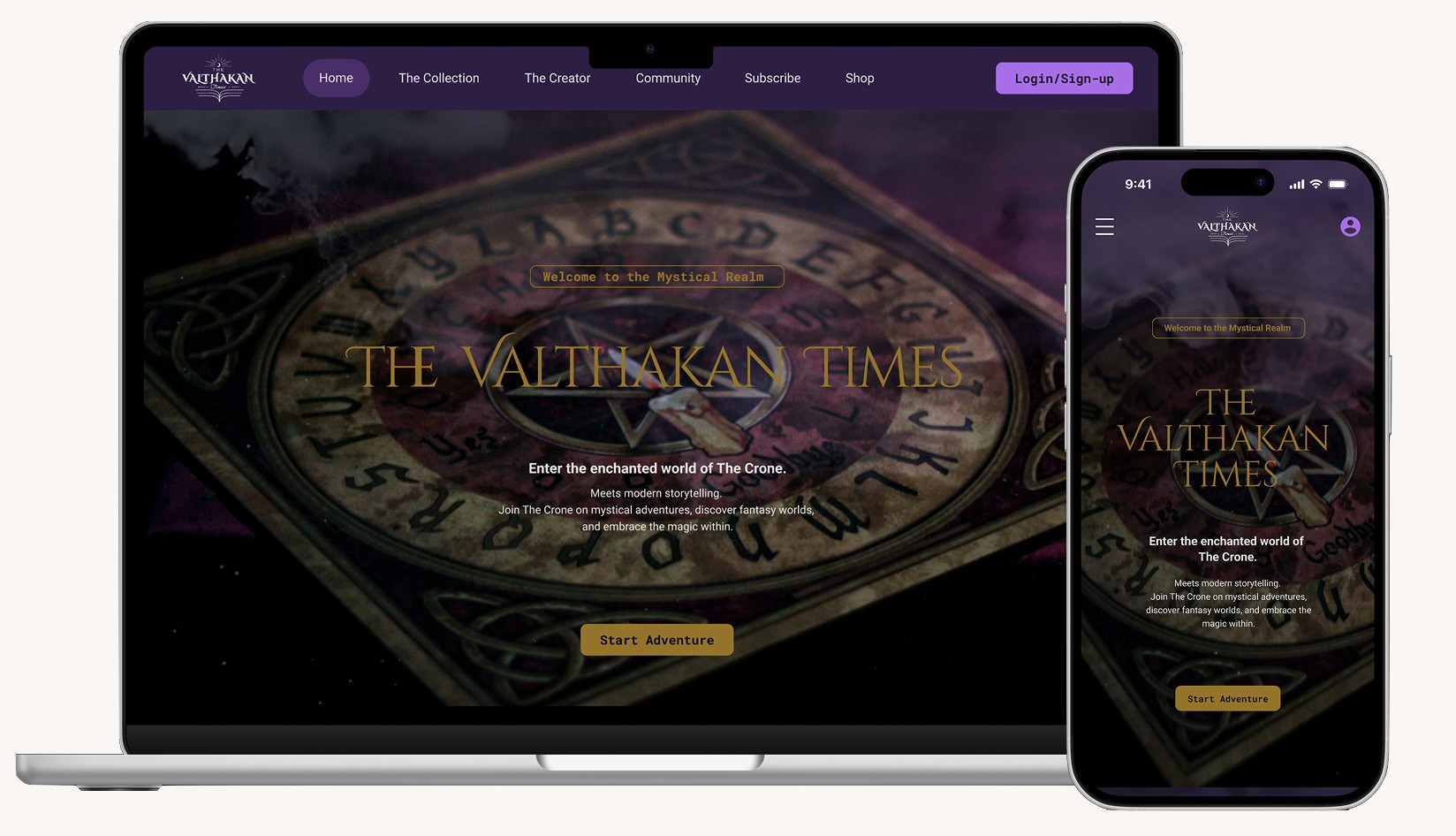 The Valthakan Times homepage redesign, desktop and mobile