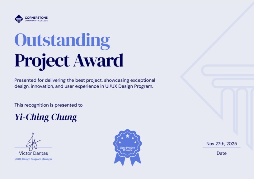 Outstanding Project Award certificate