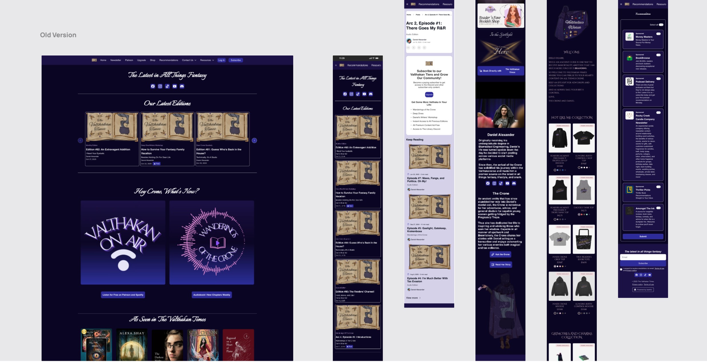Old Valthakan Times website — full page reference across breakpoints